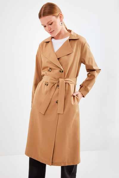 5853 Trenchcoat cu Guler Cruce - Taupe