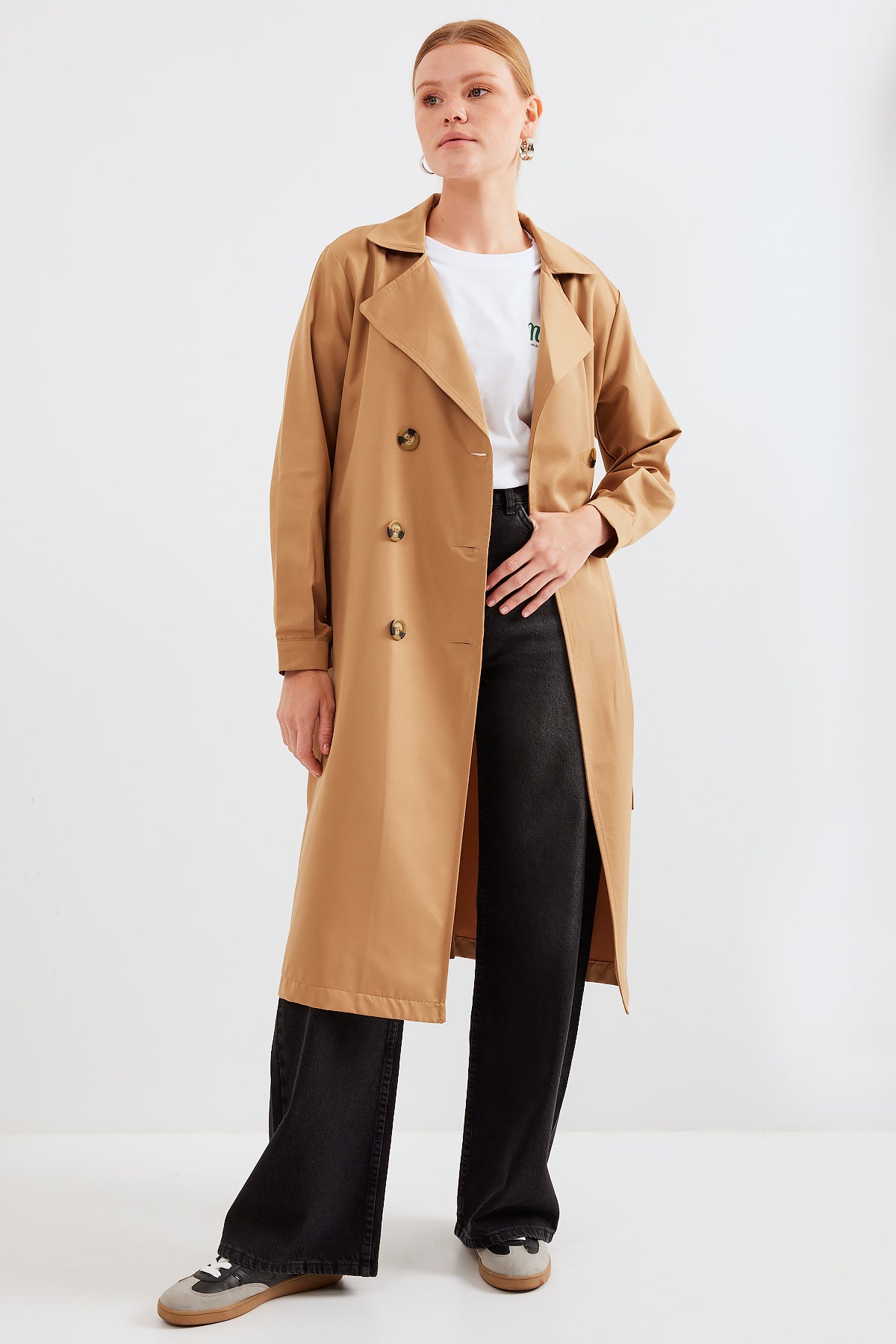5853 Trenchcoat cu Guler Cruce - Taupe