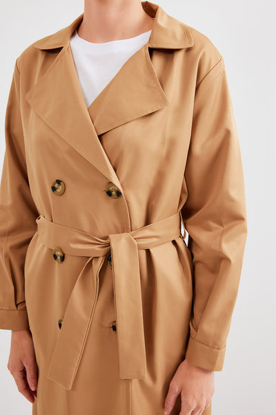 5853 Trenchcoat cu Guler Cruce - Taupe
