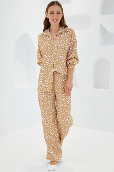 Set Două Piese Tricot Punctat Bej Crem Femei 5858