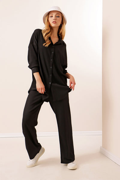5858 Compleu Tricot Două Piese - Negru