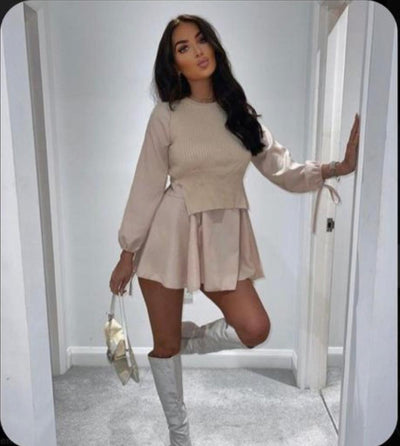 Knit Detail Dress - Beige