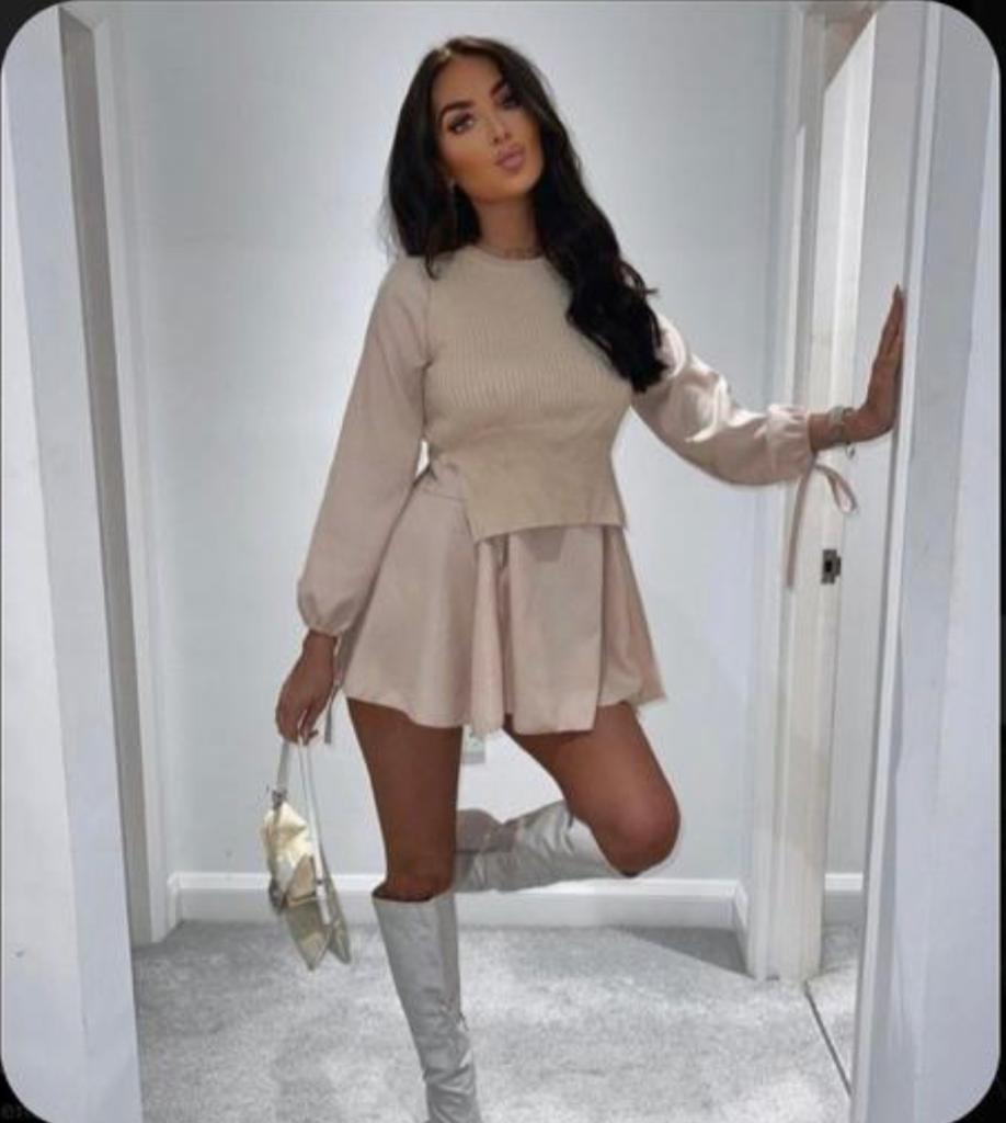 Knit Detail Dress - Beige
