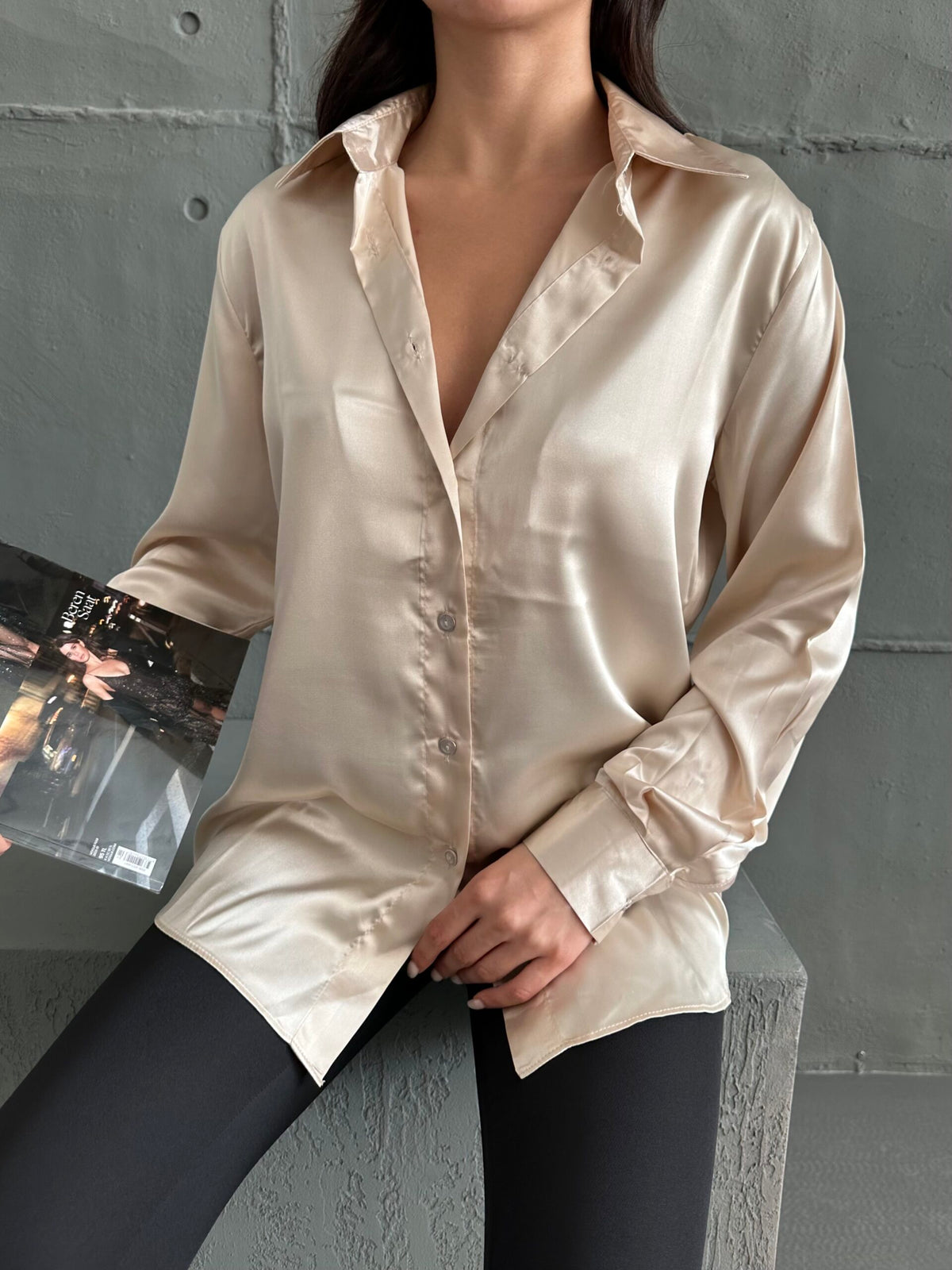 Beige Satin Oversized Shirt