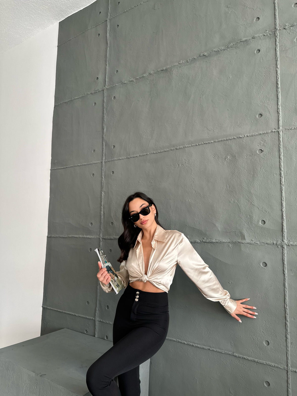 Beige Satin Oversized Shirt