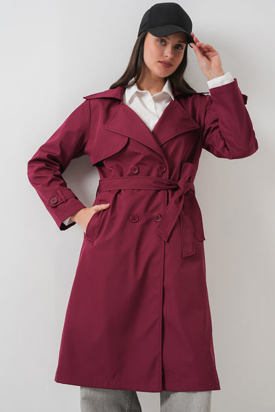 5918 Double-Breasted Trench Coat - Burgundy