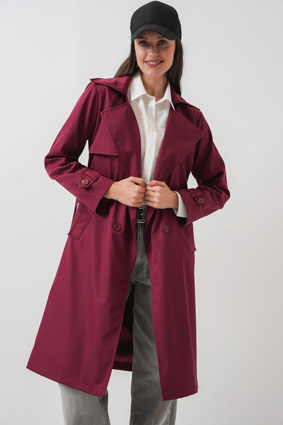 5918 Double-Breasted Trench Coat - Burgundy