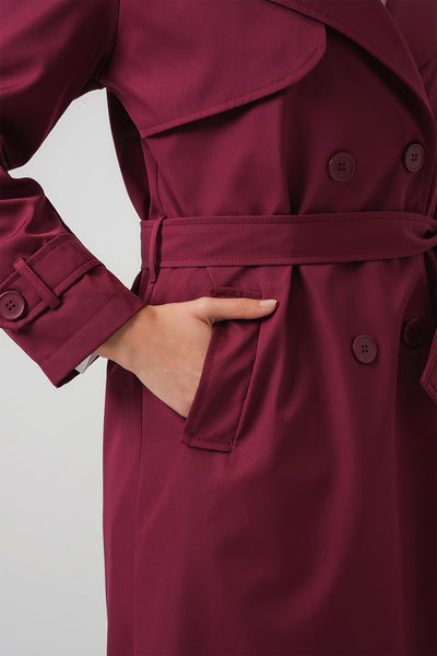 5918 Double-Breasted Trench Coat - Burgundy