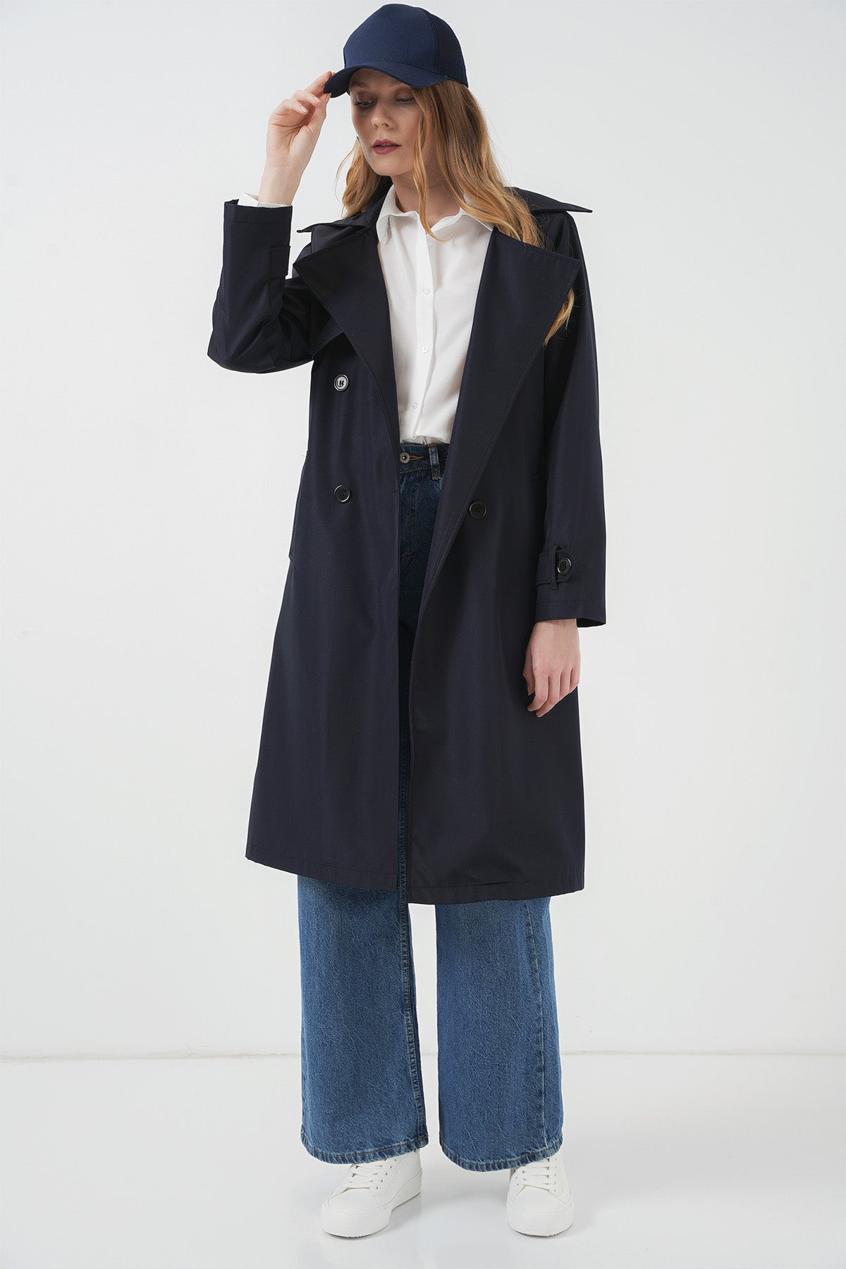 Trench cu două rânduri de nasturi 5918 - Bleumarin
