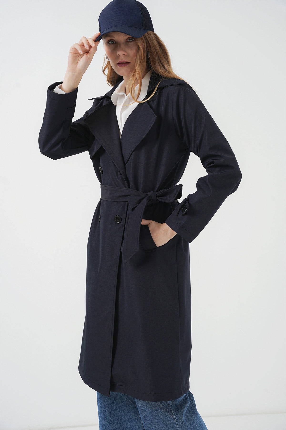 Trench cu două rânduri de nasturi 5918 - Bleumarin