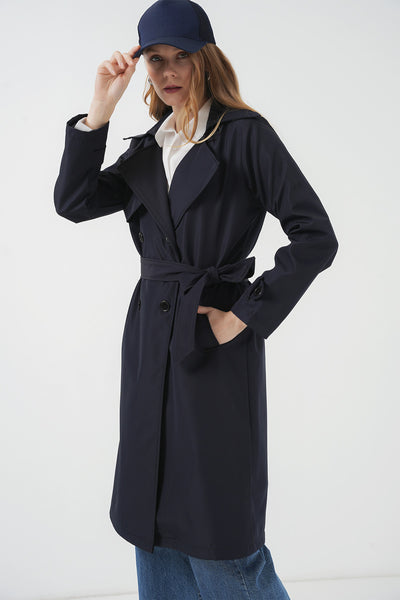 Trench cu două rânduri de nasturi 5918 - Bleumarin