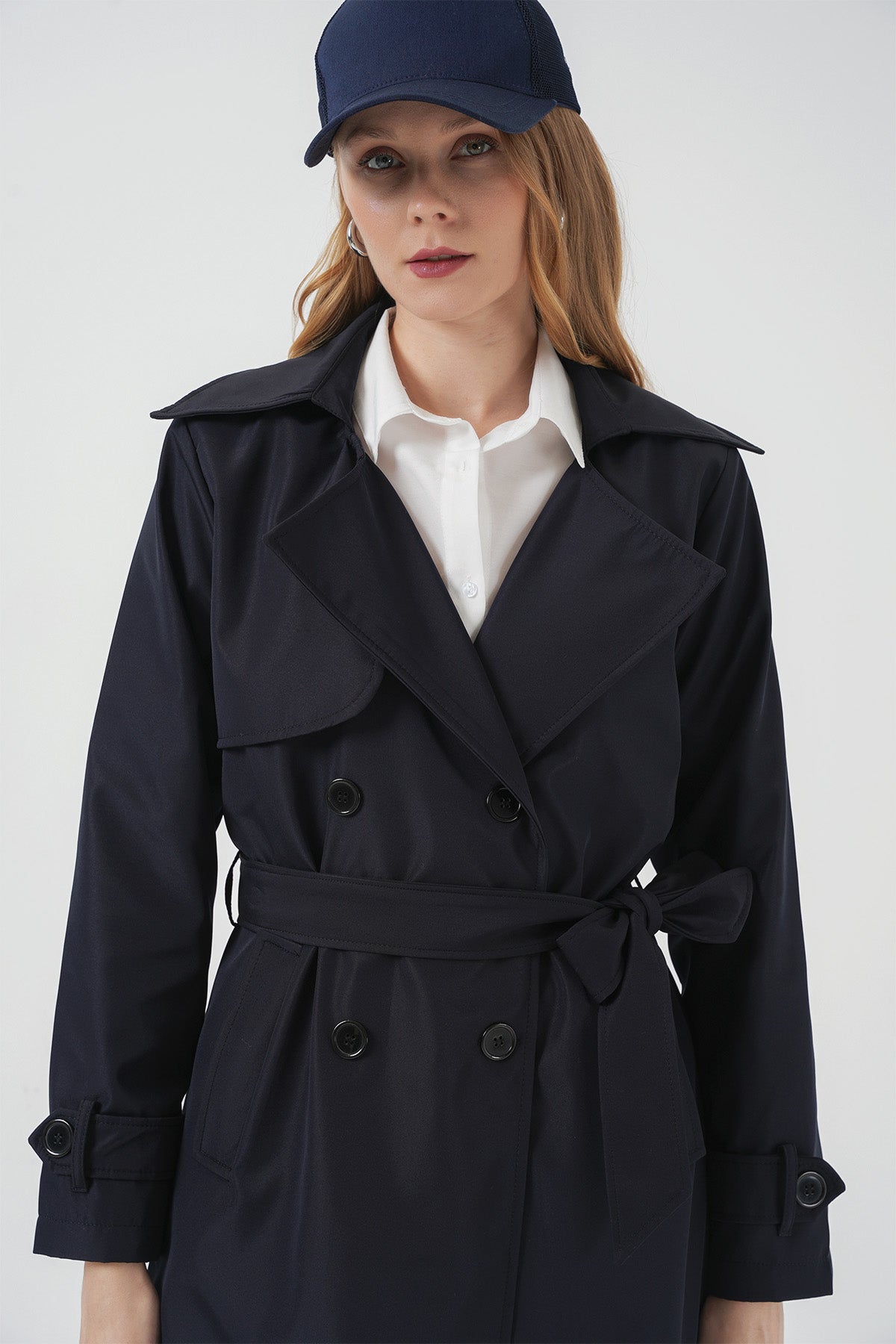 Trench cu două rânduri de nasturi 5918 - Bleumarin