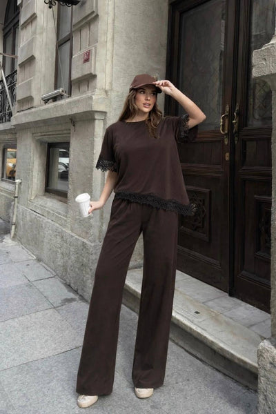 Lace Detail Oysho Set - Brown