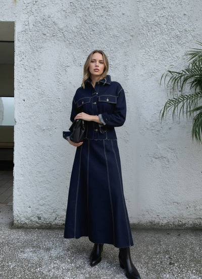 Set fustă și jachetă din denim 1800 - bleumarin