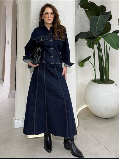 Set fustă și jachetă din denim 1800 - bleumarin