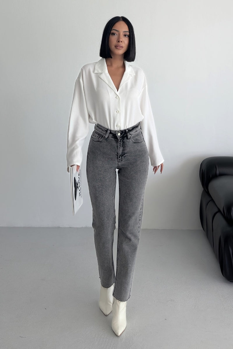 Pantaloni Denim Mom Fit cu Crac fara Cusaturi 764