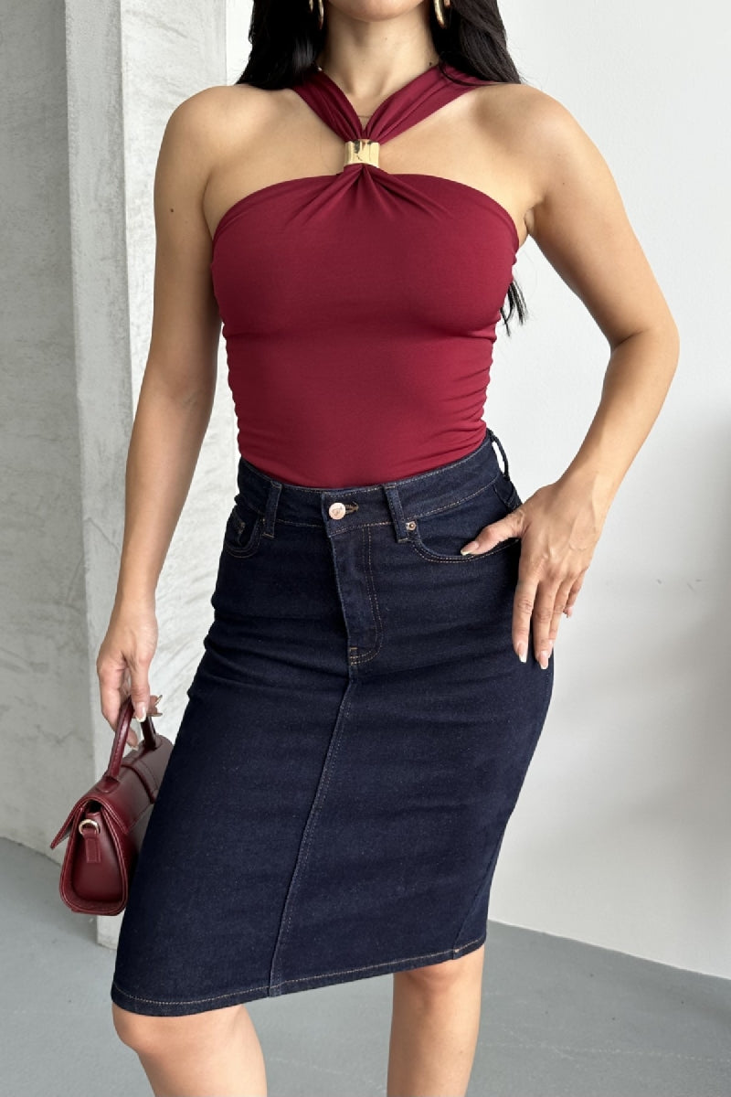 Fustă Denim Lungime Medie 1039