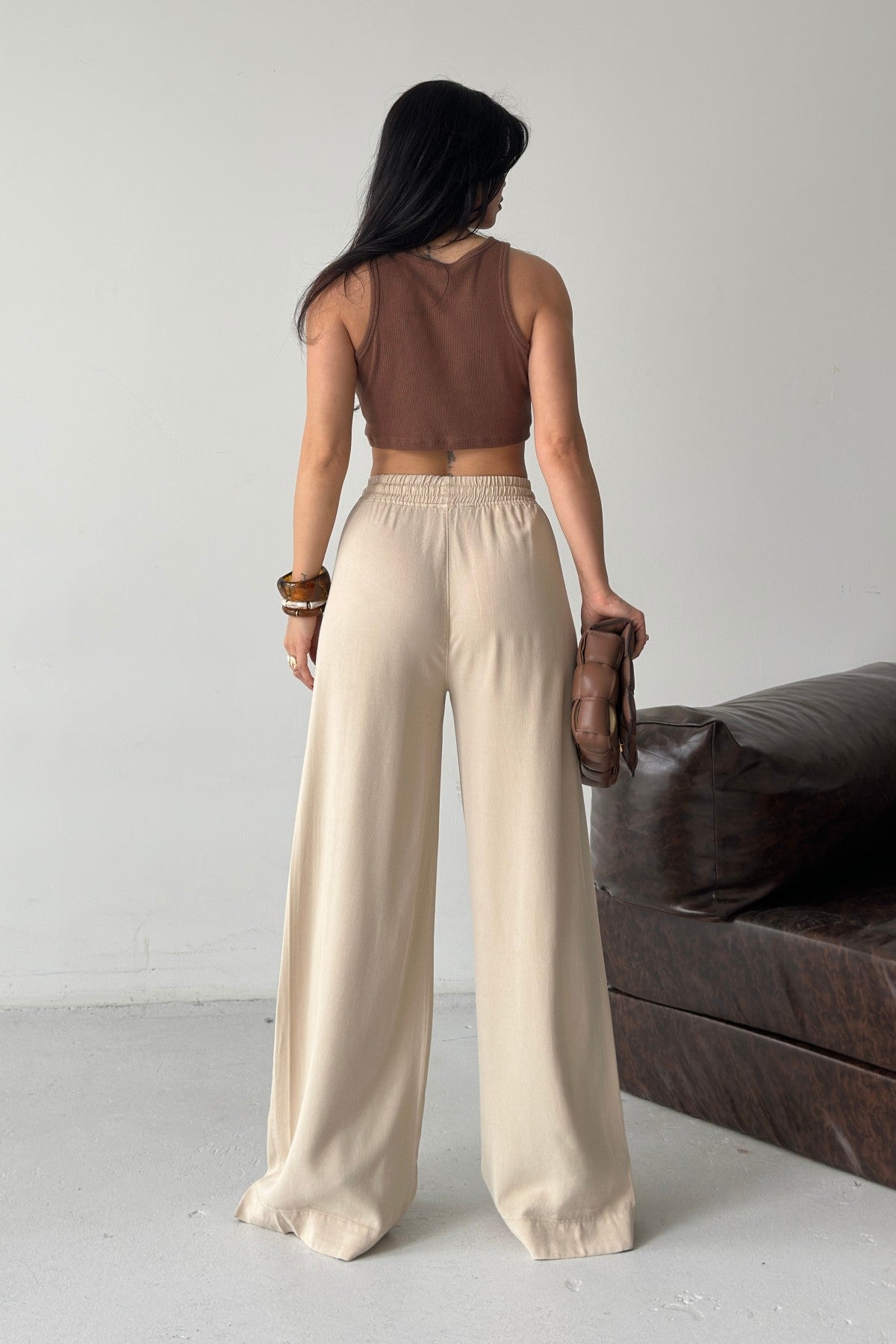Pantaloni Palazzo cu Talie Elastică 7150