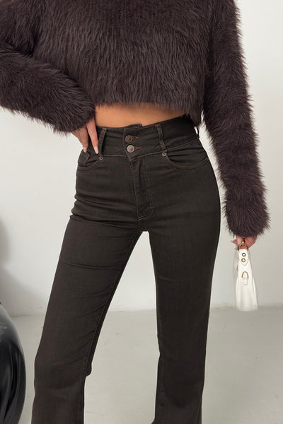 Pantaloni Denim cu Curea Lată și Pense 7151