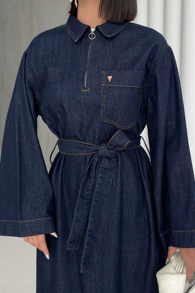 Rochie Denim Lunga cu Curea 3035