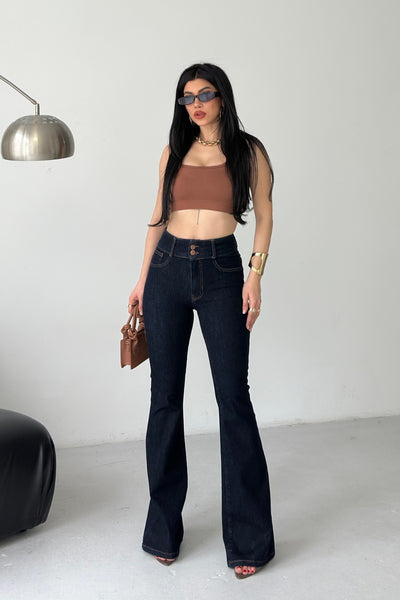 Pantaloni Denim cu Curea Lată și Pense 7151