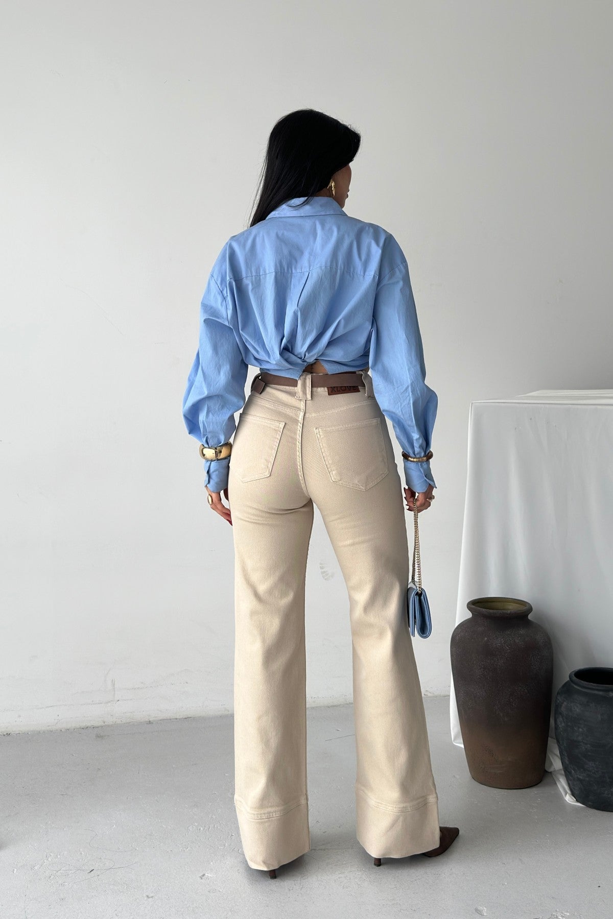 Paça Detaylı Palazzo Kot Pantolon 7164