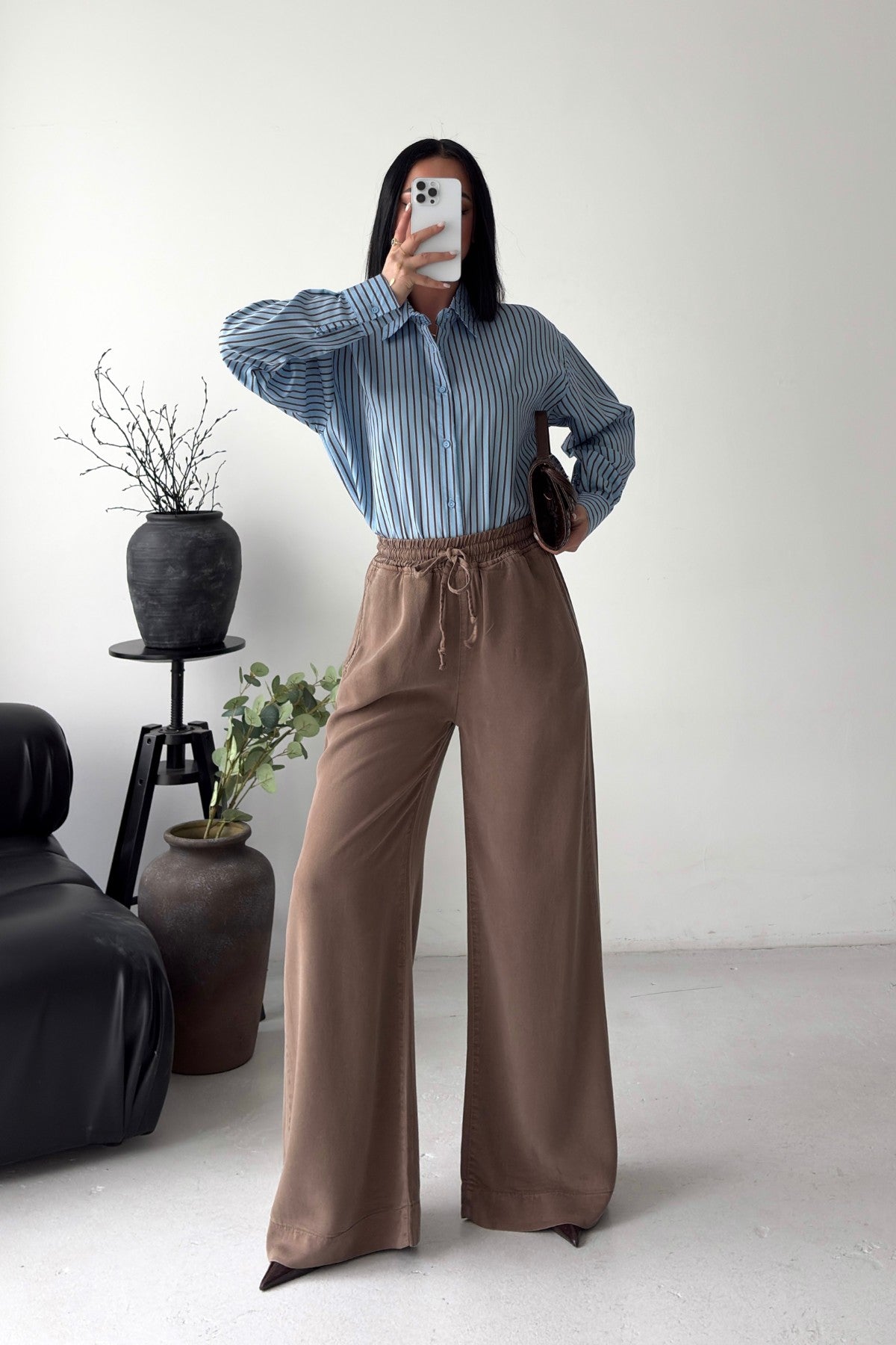 Pantaloni Palazzo cu Talie Elastică 7150