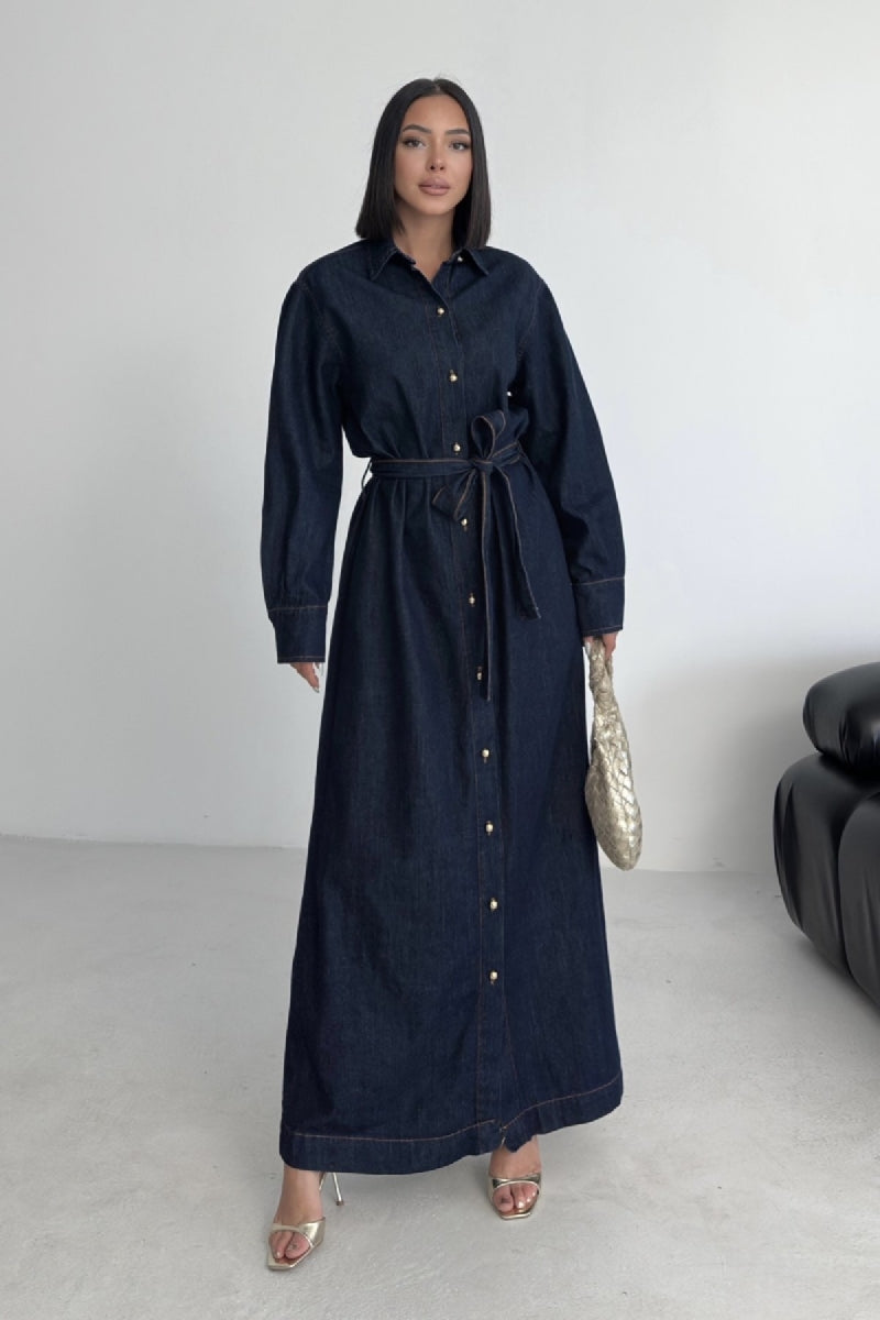 Rochie Denim Clasica Lunga cu Nasturi 3034