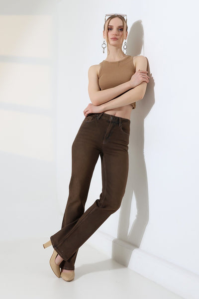 Pantaloni Denim Relax cu Strasuri Dispersate 7190