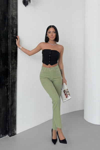 Pantaloni Denim Mom Fit cu Crac fara Cusaturi 764
