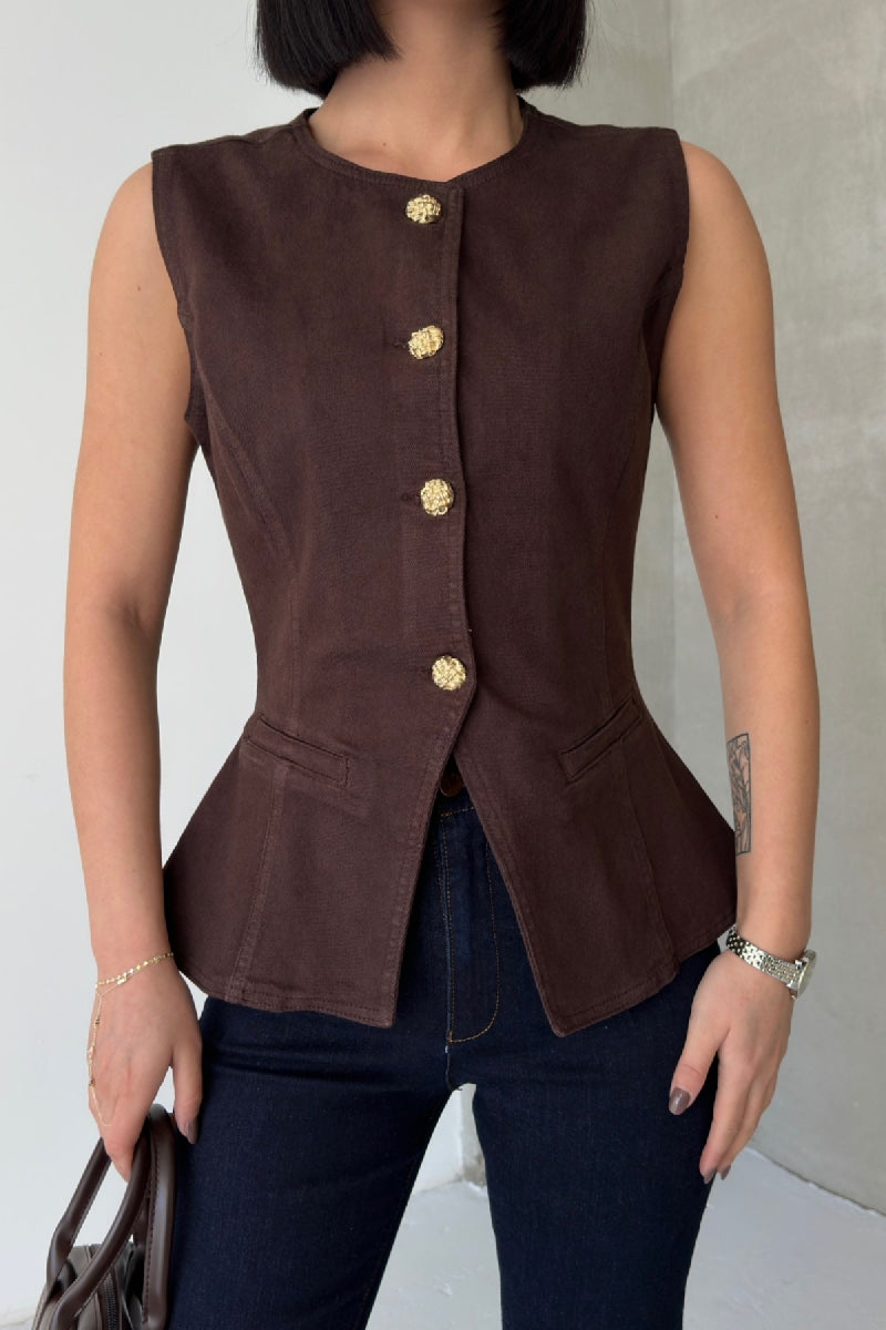 Vesta Denim cu Butoane Ajustabilă la Talie 6086