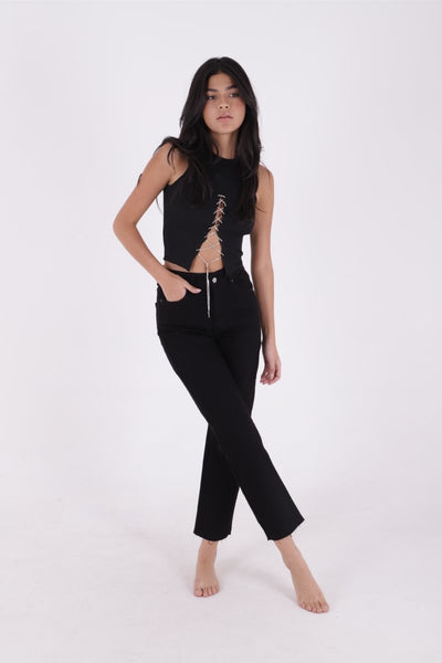 Pantaloni Denim Mom Fit cu Crac fara Cusaturi 764