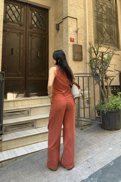 Kolsuz Bluz ve Bağcıklı Relax Pantolon Takım 3214