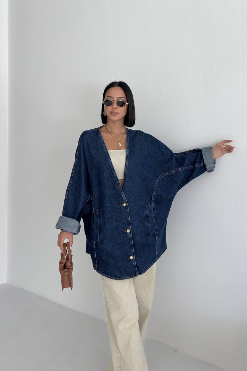 Jachetă Denim Oversized cu Mâneci Liliac 6059