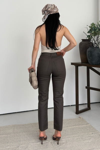 Mom Fit Kaplama Deri Pantolon 7072