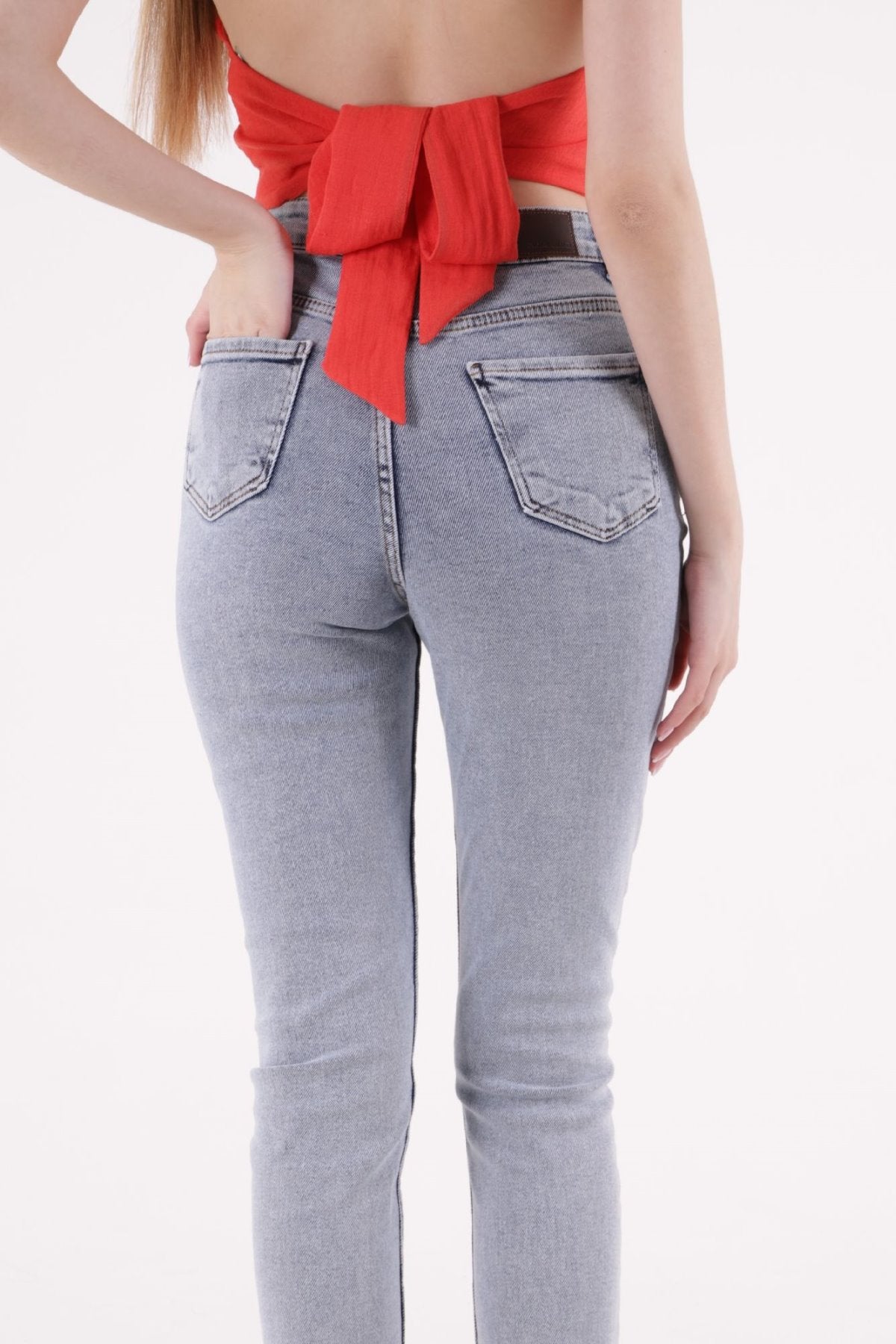 Pantaloni Denim Mom Fit cu Crac fara Cusaturi 764