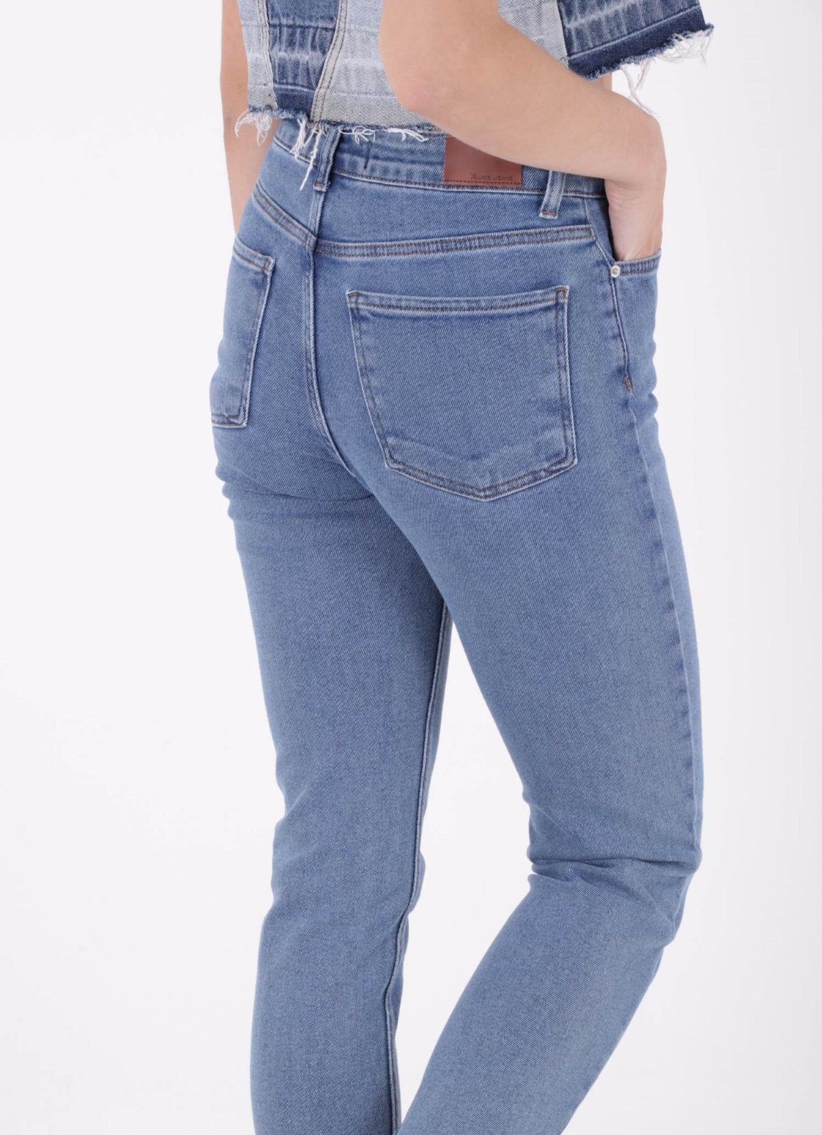 Pantaloni Denim Mom Fit cu Crac fara Cusaturi 764