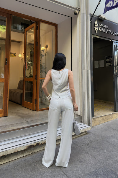 Kolsuz Bluz ve Bağcıklı Relax Pantolon Takım 3214