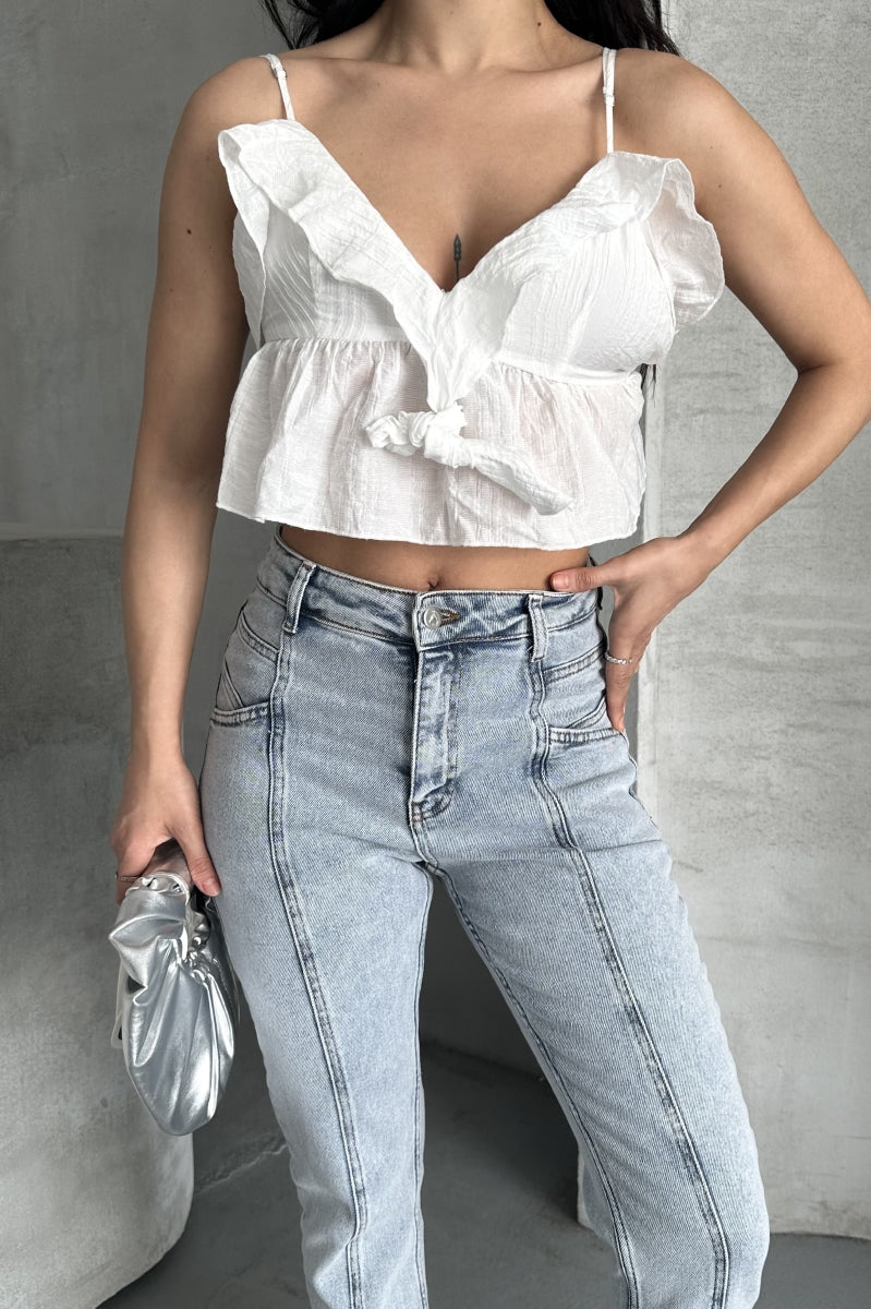 Pantaloni 1743 Cu Cusături Segmentate, Fantă În Față Și Tiv Neterminat