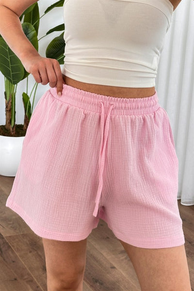 Pantalon Scurt Muselină cu Buzunare Roz Marfă Model Scurt