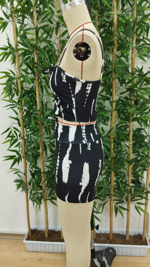 Set de două piese pentru femei, colanți mini crop cu detalii încrețite și bretele, 25682