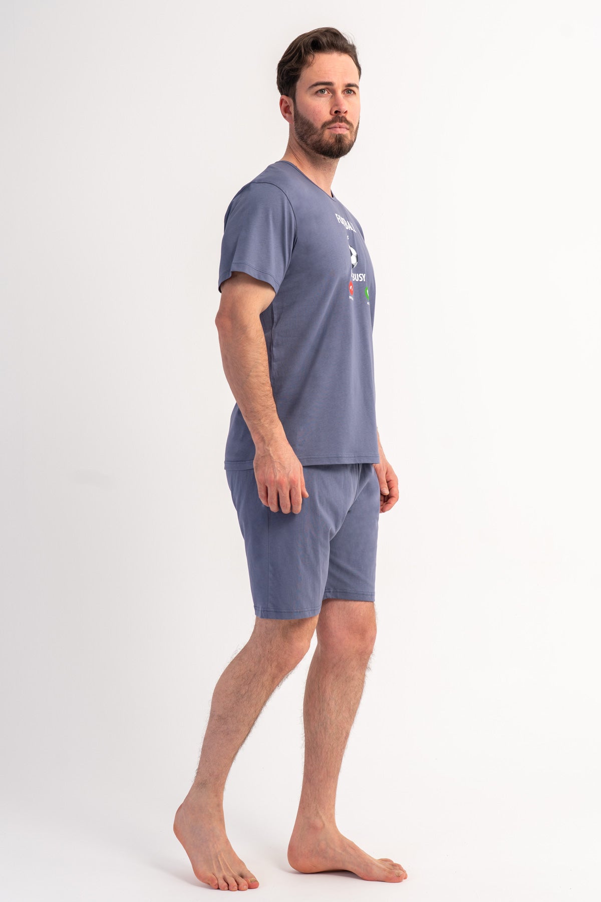 COSTUM BĂRBĂTESC DE DORMITOR CU BUZUNAR P.SUPREM XXL, GÂT ROTUND, MÂNECĂ SCURTĂ, PANTALONI SCURȚI - GRI FUMURIU