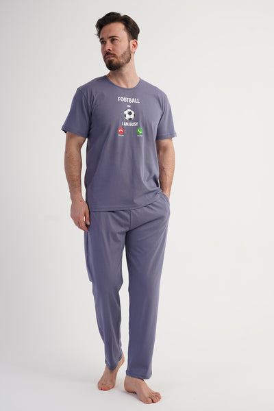 Pijama bărbați CEPLI, guler rotund, mânecă scurtă, mărime XXL - Fume