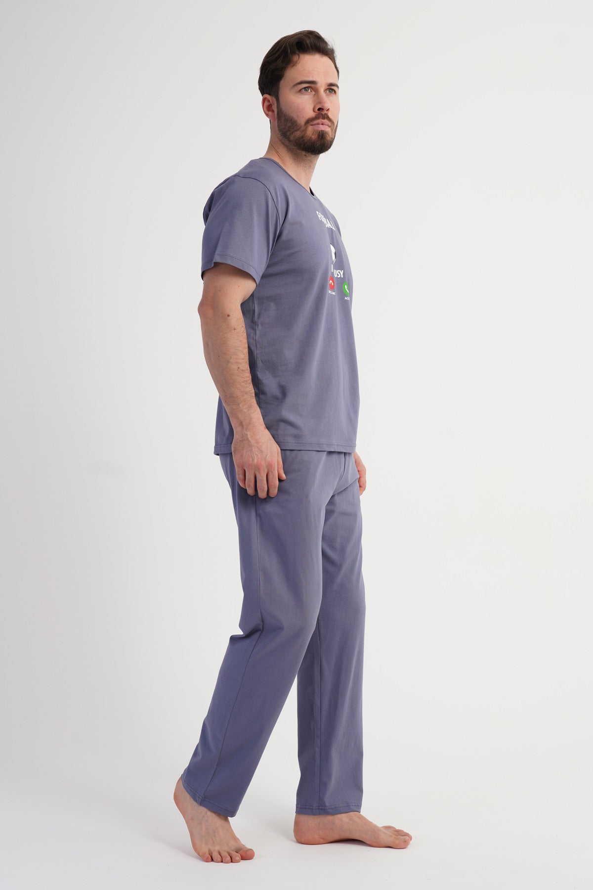 Pijama bărbați CEPLI, guler rotund, mânecă scurtă, mărime XXL - Fume
