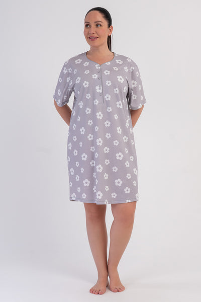 TUNICĂ OVALĂ CU MÂNECĂ SCURTĂ ȘI CU NASTURI P.SUPREM XXL PENTRU DAMĂ - GRI