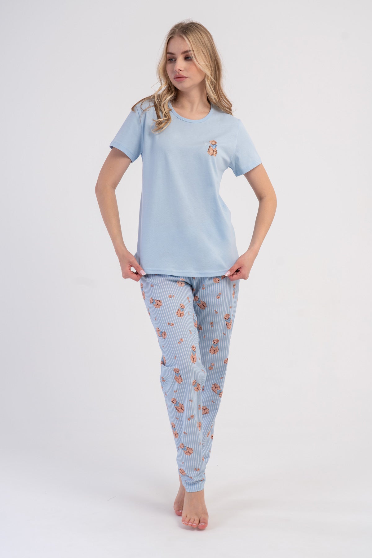 KADIN P.SUPREM O YAKA KISA KOL ETEGI OVAL PIJAMA TAKIM - MAVI