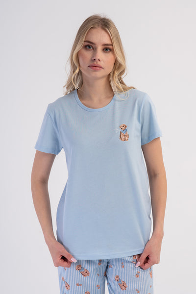 KADIN P.SUPREM O YAKA KISA KOL ETEGI OVAL PIJAMA TAKIM - MAVI