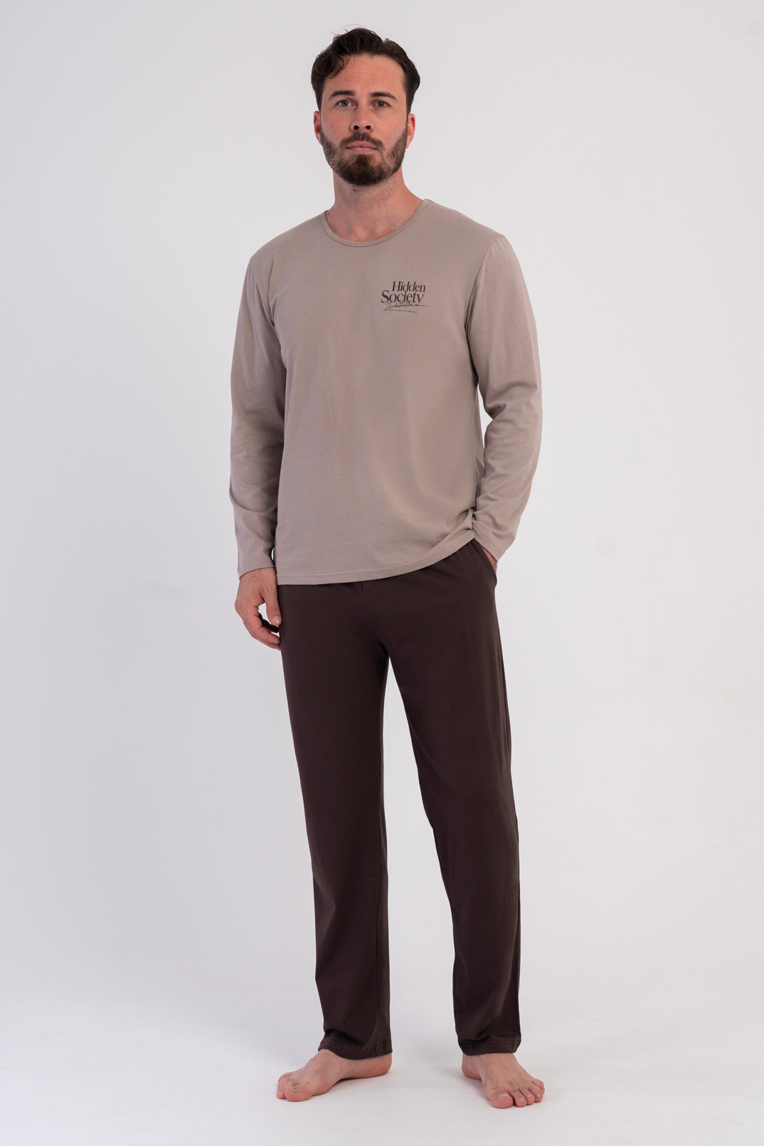Pijama bărbătească XXL, cu mânecă lungă și guler rotund, cu buzunar, P.SUPREM, CULOARE FUME