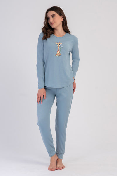 SET DE PIJAMA CU MÂNECĂ LUNGĂ ȘI GÂT ÎN O PENTRU DAMĂ P.SUPREM - VERDE