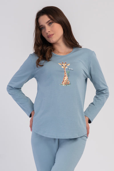 KADIN P.SUPREM O YAKA UZUN KOL ETEGI OVAL MANSETLI PIJAMA TAKIM - YESIL